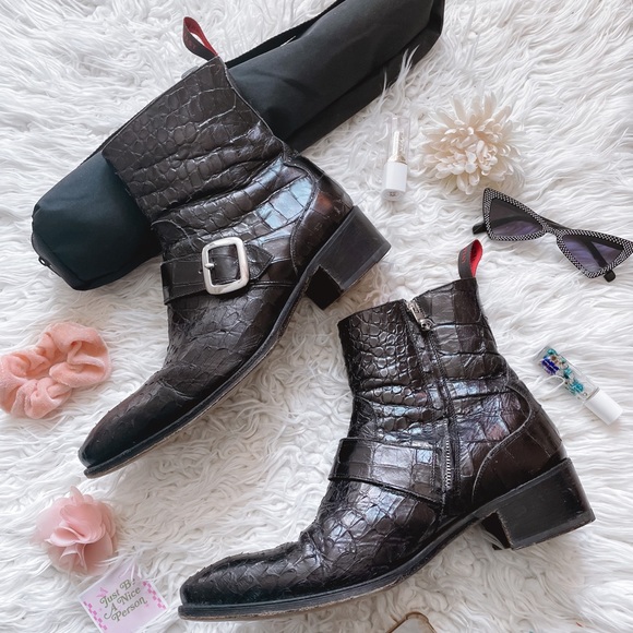 Jeffrey West Other - Jeffrey West Italian Croc Red and Black Buckle Leather Boots